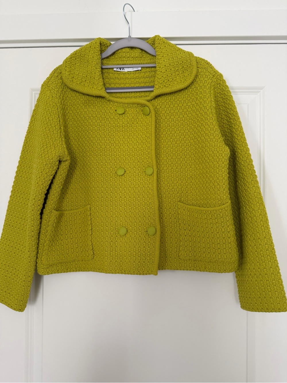 ZARA Lime Green Textured Double-Breasted Jacket